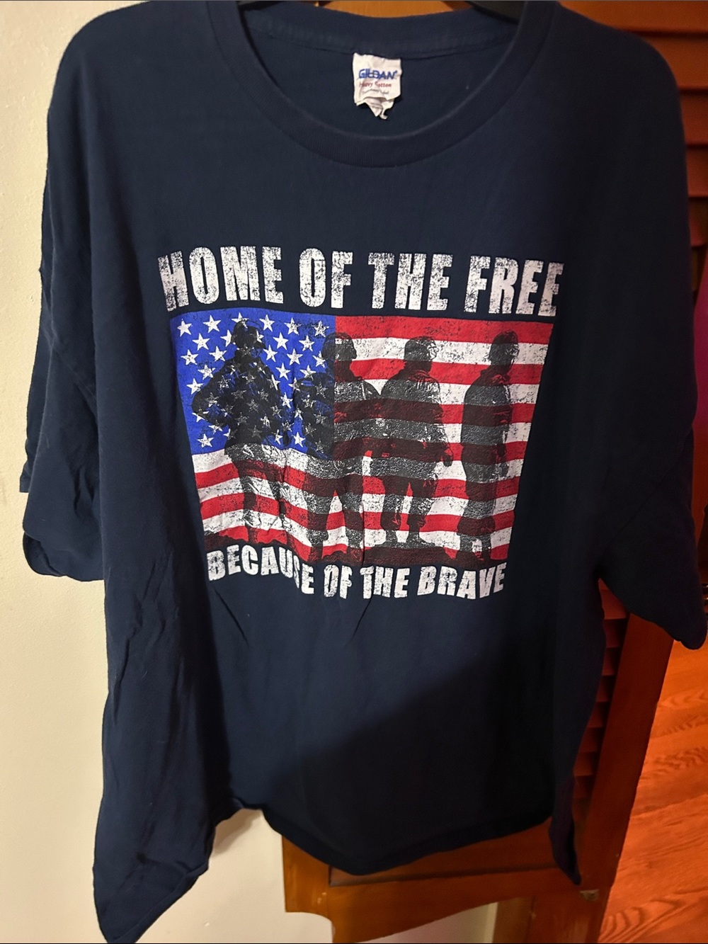 Gildan Navy Blue Kids Short Sleeve Tee with Red White and Blue Flag Graphic